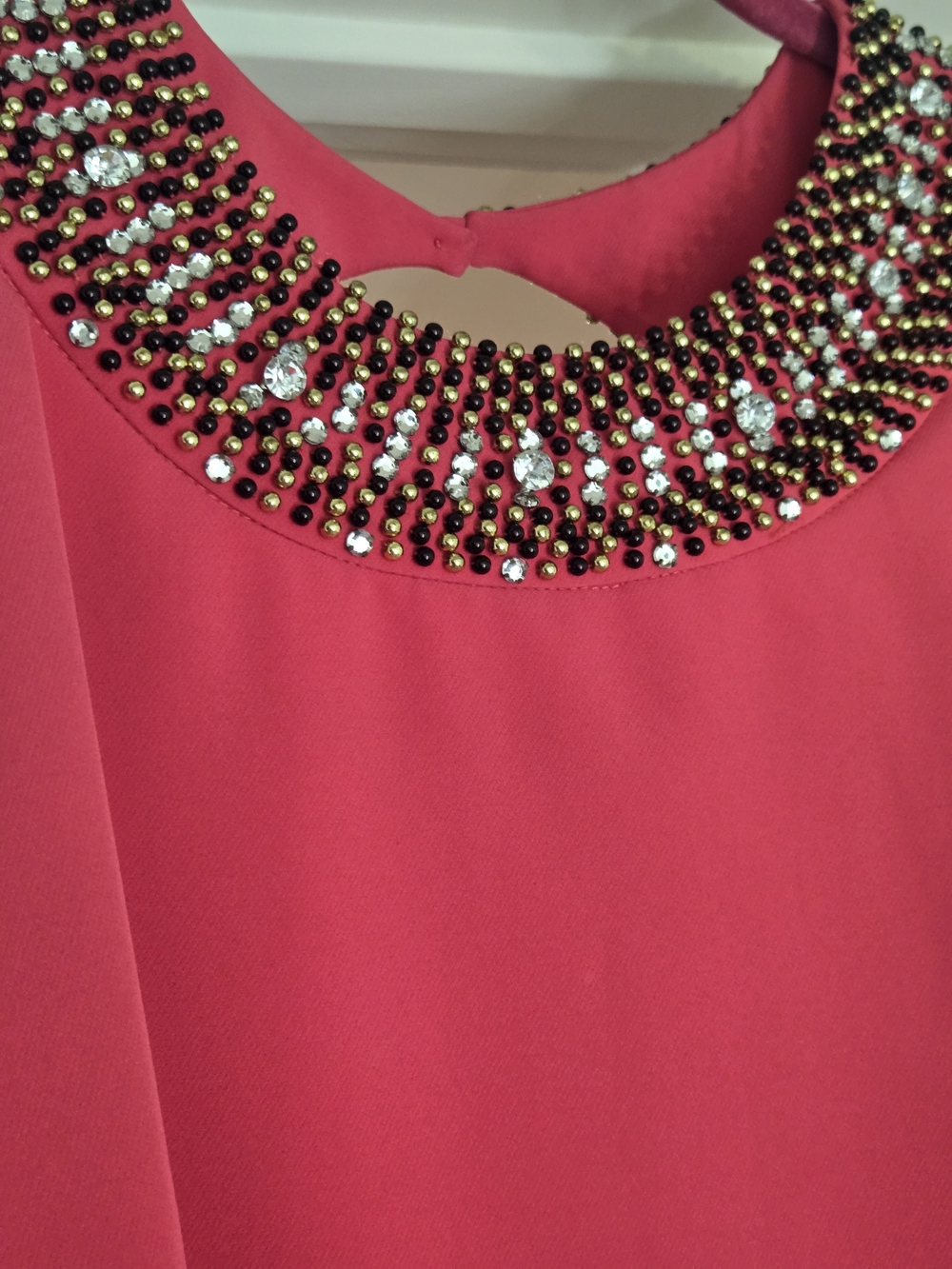 J. Peterman Hot Pink Beaded Neck Shift Dress Size 8